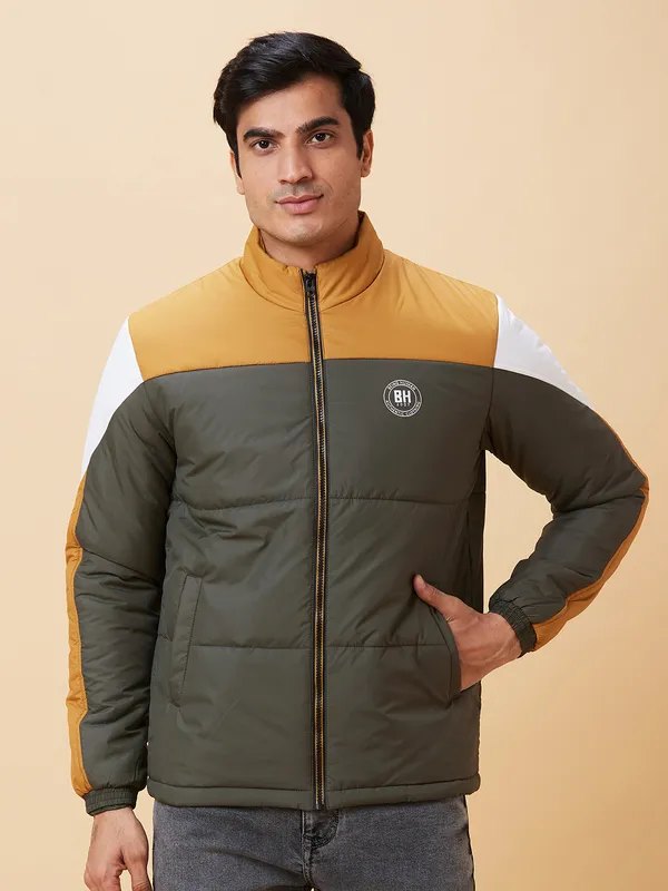 Being Human Men  Jackets-Bottle Gree And Mustard And White